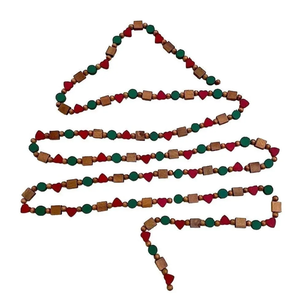 Vintage 9’2” Beaded Garland Red, Green & Natural Wood